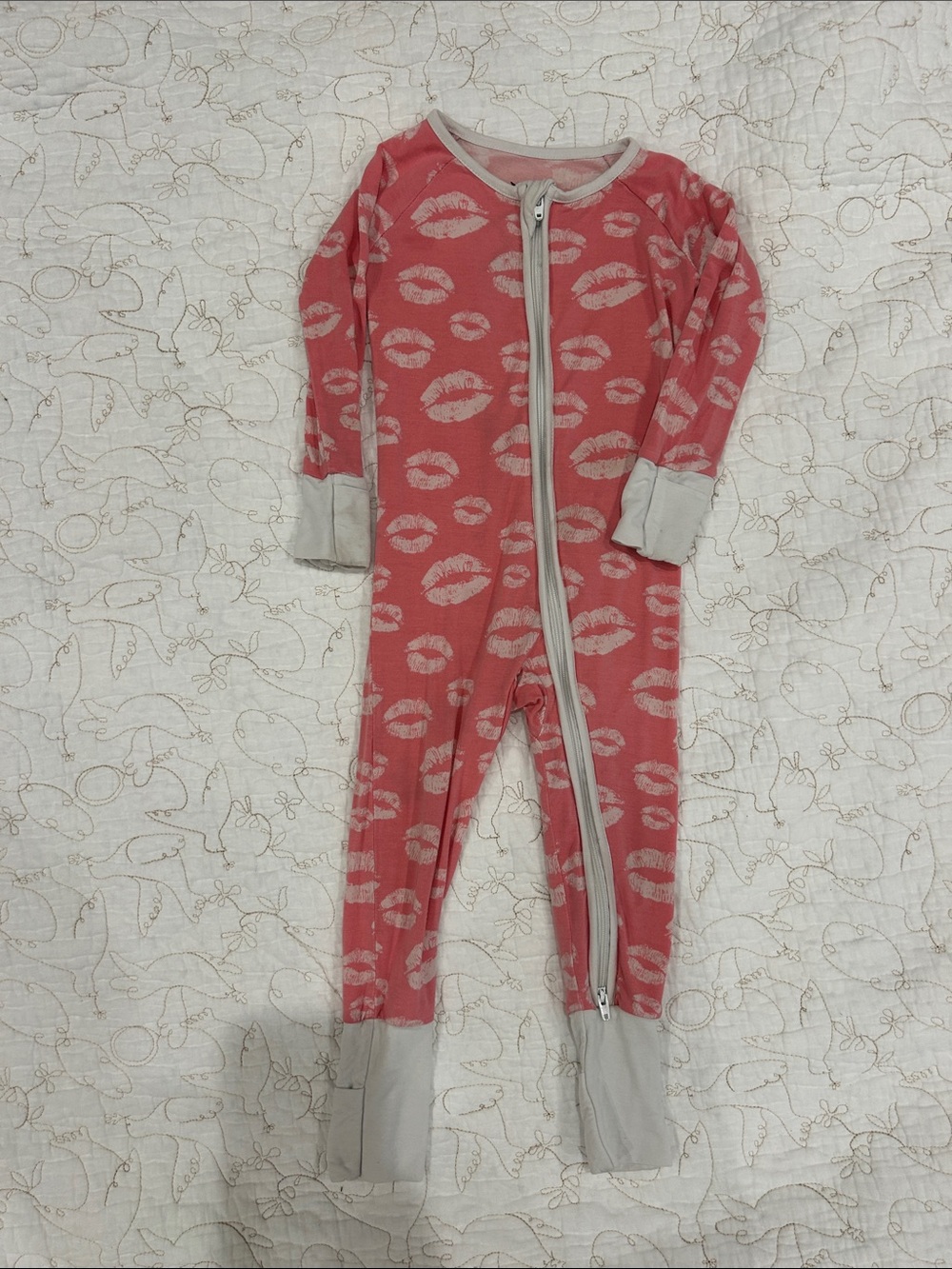 Little Sleepies Pink Kiss-Print Zip Front Footed One-Piece